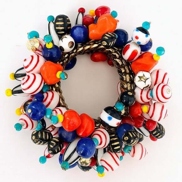 Vintage Cha Cha Wide Bracelet Glass Bead Expansion Boho Glam 1950's - Picture 1 of 8